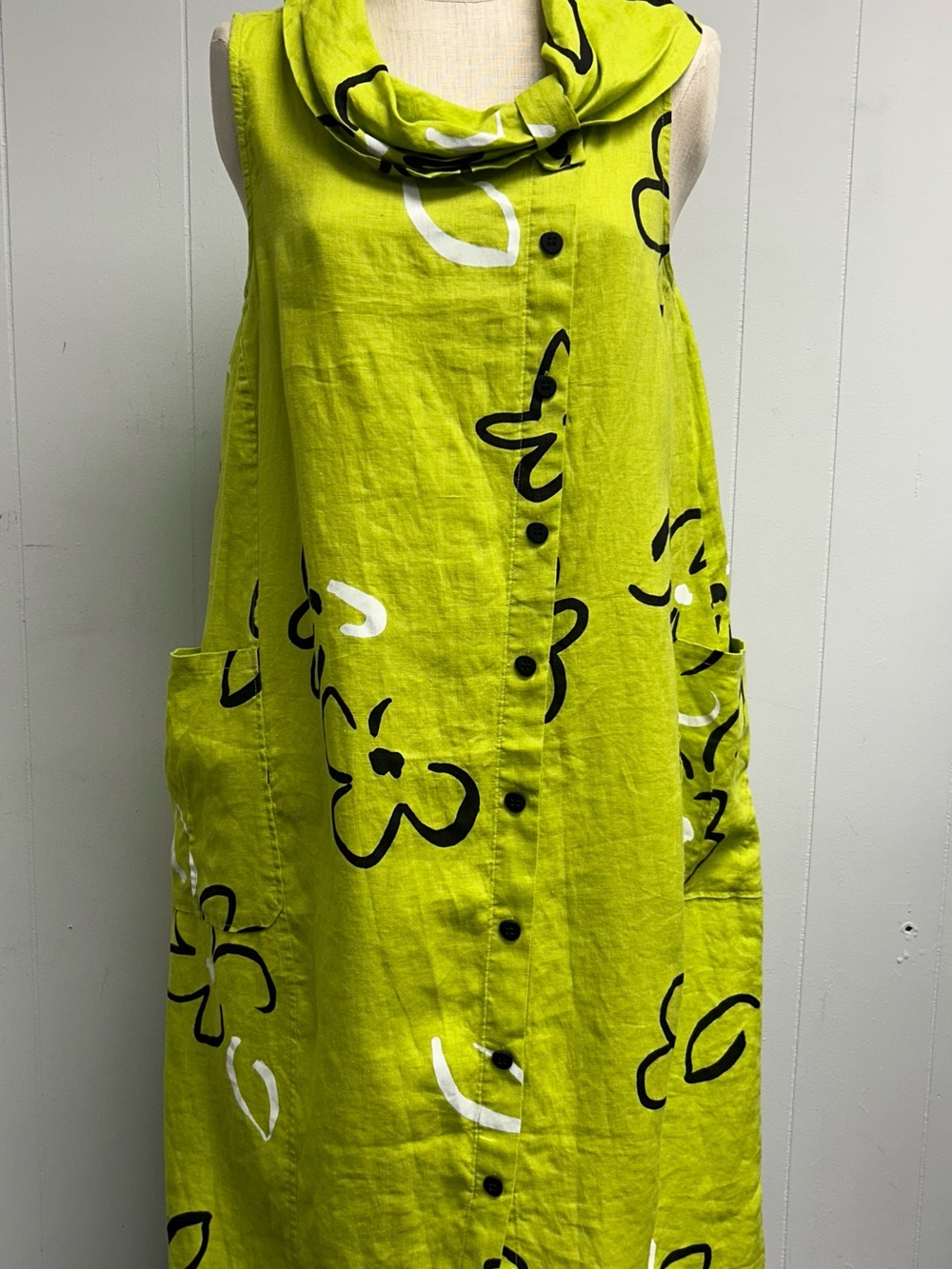 Habitat Lime Green Floral Sleeveless Button-Front Maxi Dress